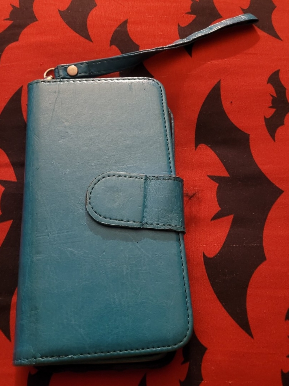 Blue Leather Folio Phone Wallet Case with Wrist Strap Samsung Galaxy S7